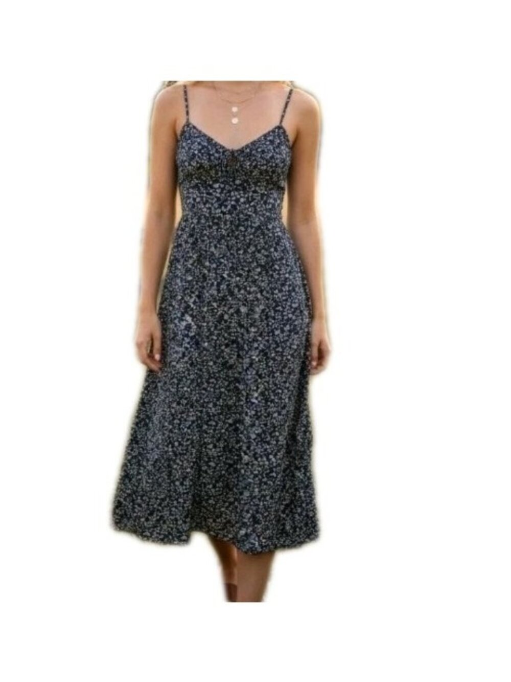 Old Navy Floral Ditsy Midi Dress Smocked Blue Pockets Milkmaid Cottagecore L